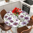 thumbnail image 2 of Round Table Cover 55-60 Inch Purple Spring Floral Waterproof Reusable Table Cloth Round Fitted Vinyl Tablecloth with Elastic Edged for Parties Outdoors, Summer Botanical Bee Floral Daisy, 2 of 6