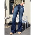 thumbnail image 5 of Women's Mid Rise Flare Jeans Distressed Ripped Stretch Dark Wash Bootcut for Casual Dark Blue, 5 of 7