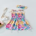 thumbnail image 2 of Princesse d'Été Bébé Filles Robe 2pcs Cravate Teinture/fleurs/pastèque Imprimé Sangle une Ligne Robe Bandeau, 2 of 8