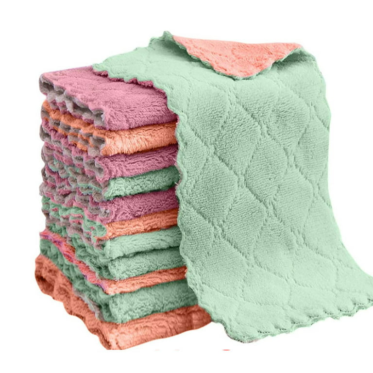 Lnkoo Microfiber Cleaning Cloth, Kitchen Towels - Double-Sided Microfiber Towel Highly Absorbent Multi-Purpose Dust and Dirty Cleaning Supplies for