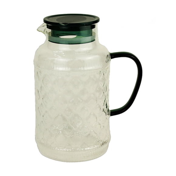 Set de Jarra de Vidrio con Tapa Verde y Vasos Grabados Transparentes | 1 Jarra + 4 Vasos | Apto para Refrigerador