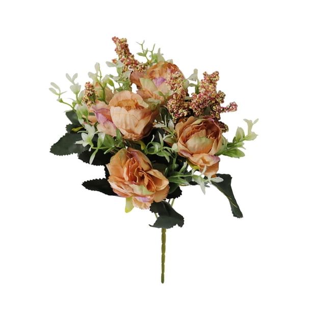 Ramo de flores de peonía artificial Simulación Decoración floral Tela de oficina en casa Ramo de peonía falsa, 5 cabezas, Naranja claro Inevent HA7399-05B