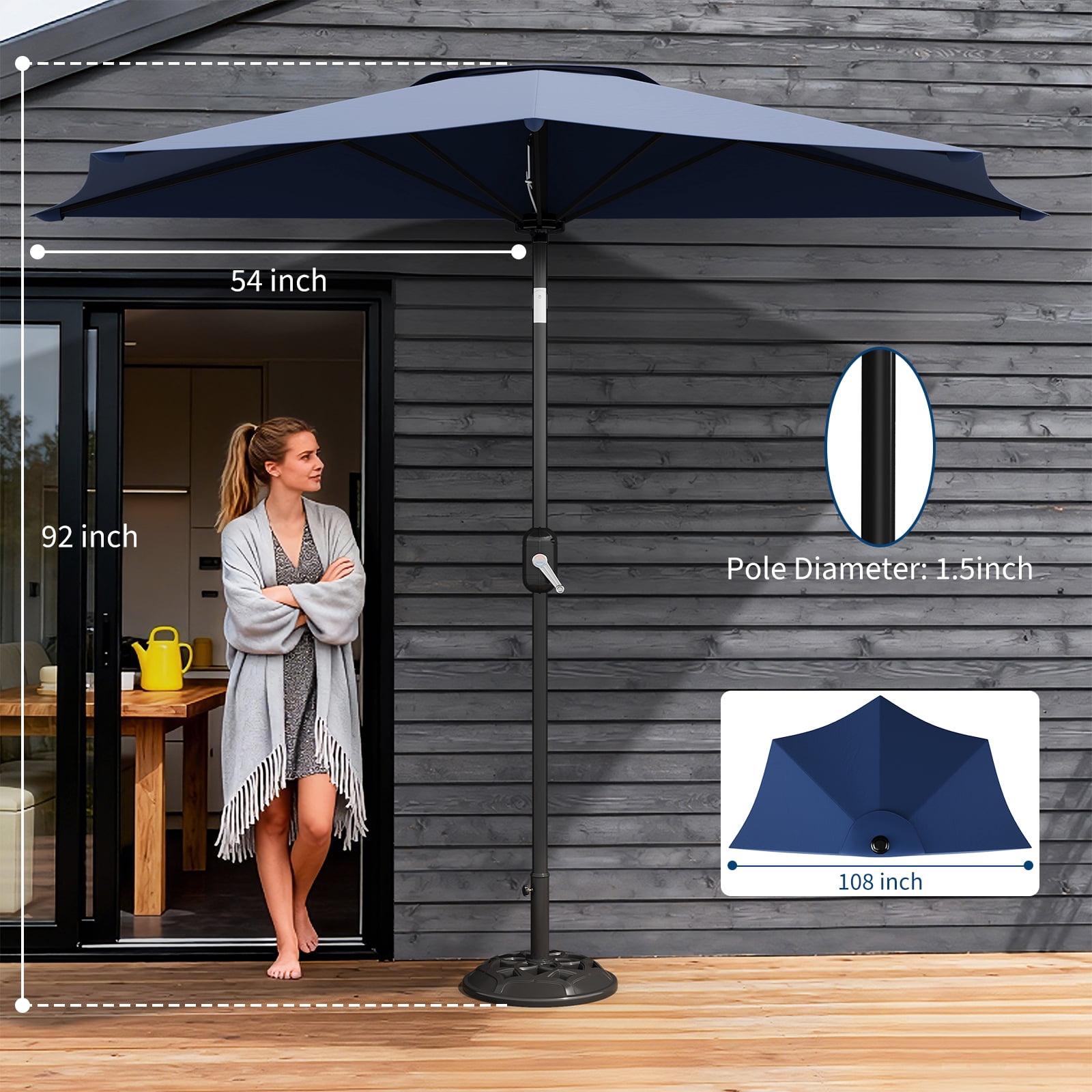 Patio Umbrella 9FT - Half Umbrella Outdoor with Smooth Crank Lift, Outdoor Shade Canopy for Patio, Backyard, Garden, Deck, Balcony