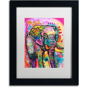 Trademark Fine Art "Elephant" Canvas Art by Dean Russo, White Matte, Black Frame