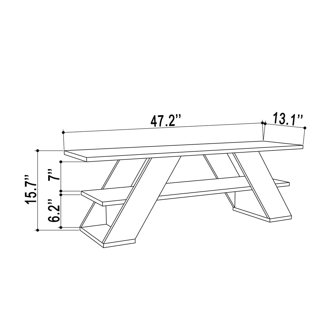 Ada Home Decor Furniture for TVs up to 53" 1 Tier Open Shelf Ivory Tioga Modern TV Stand
