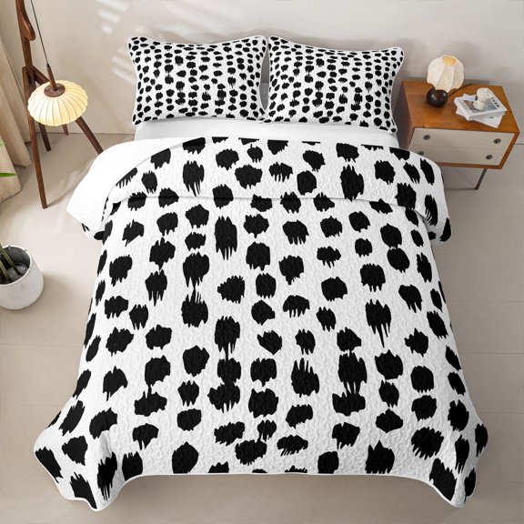 Erosebridal HStroked Twin Quilt Set for Boys Girls, Abstract Mark Print Twin Coverlet Set, Black White, 2pcs