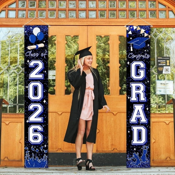 Bisitoy Class of 2026 Graduation Banner Graduation Party Decorations Congrats Grad Banner Hanging Door Porch Signs for 2026 University and Senior High School Graduation Decorations (Blue)