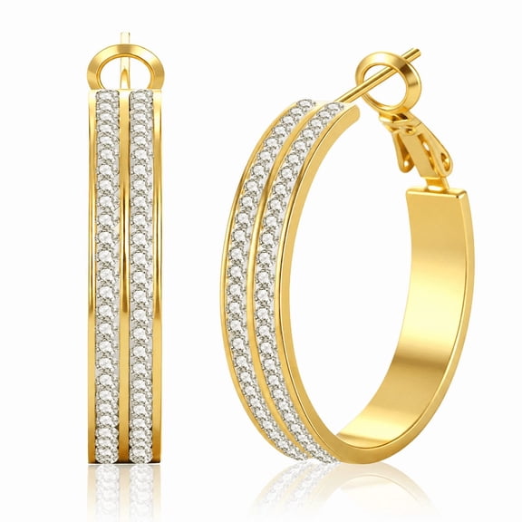 YEUOYEA 14K Gold Plated CZ Hoop Earrings for Women, Sparkly Pave Huggie Hoops Hypoallergenic 30/40mm