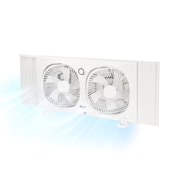 Comfort Zone 9 in. Twin Window Fan, 2 Speeds, Rotating Heads, Bug Screen