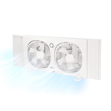Comfort Zone 9 in. Twin Window Fan, 2 Speeds, Rotating Heads, Bug Screen