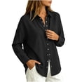 thumbnail image 7 of Yyeselk Women's Cotton Linen Snap Button Long Sleeve Shirt with Pocket Collared Relaxed Fit Lightweight Casual Tops Black Small, 7 of 7
