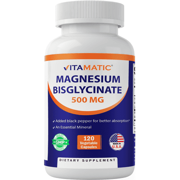 Vitamatic Magnesium Bisglycinate 500mg - 120 Vegetarian Capsules - Added Zinc, Vitamin D3 & Black Pepper - Supports Muscle, Joint, and Heart Health*