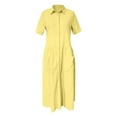 thumbnail image 5 of Vestido camisero largo con bolsillos y manga corta liso para mujer, poliéster spandex, estilo informal similar al lino, tallas S-XXXXXL, 5 of 5