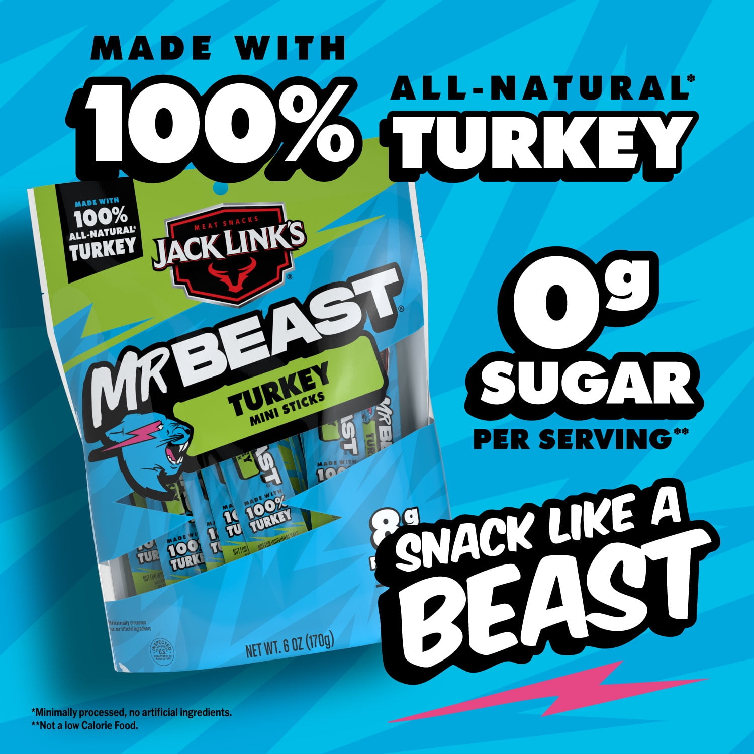 (8 pack) Jack Link’s x MrBeast Savory Herb Turkey Meat Sticks, 6 Ounce bag, 12 count of .5 Ounce Mini sticks