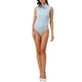 thumbnail image 2 of INSPIRE CHIC Sleeveless Collared Business Work Bodysuit Tops for Women's Button Down Leotard Shirt S Light Blue, 2 of 6