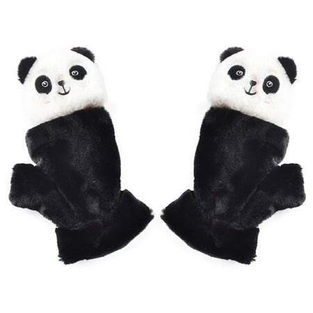 

Plush Panda Gloves Cartoon Animal Half Finger Gloves with Flip Top Soft Elastic Gloves Stretchy Glove for Women