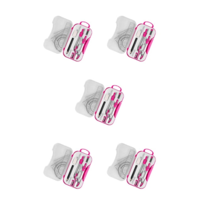 Ounissouiy Juego de geometría matemática, juego de brújula profesional, regla triangular transportadora para profesores de escuela, rosa Type2 NO2