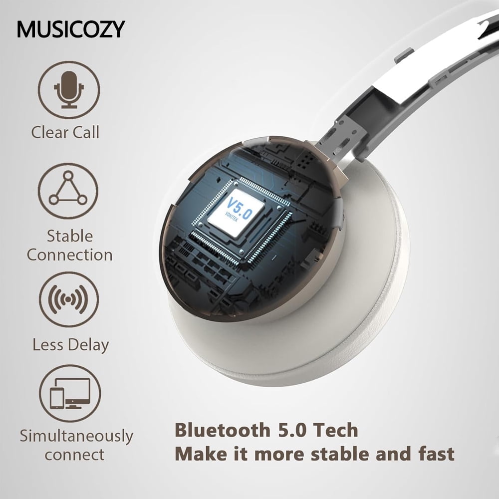 MUSICOZY Bluetooth Headset with Microphone, Wireless Headphones with Noise Cancelling Mic, 26hrs talktime, On Ear Headphones with Mic Mute for Mac/Laptop/Zoom/Teams/Call Center/Office/Home Gold