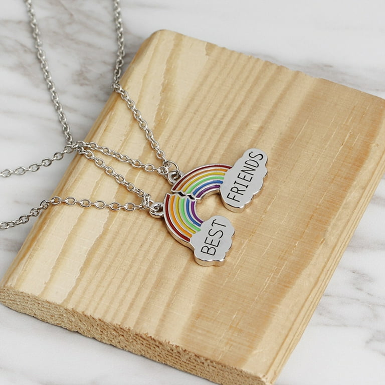 2 Pcs set Colorful Rainbow Best Friends Pendant Necklace Good