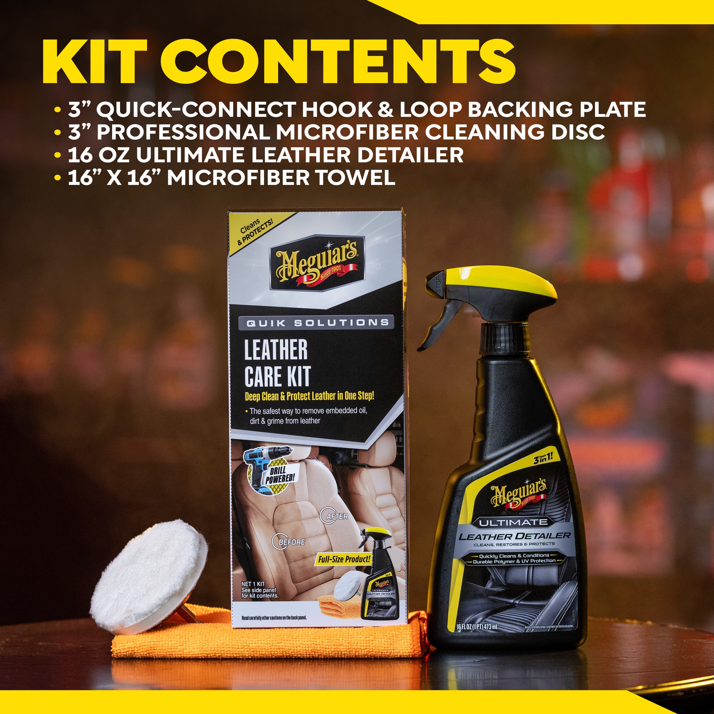 Meguiar’s Leather Care Quik Solutions Kit, Universal, UV Resistant, Car Cleaners