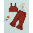 thumbnail image 2 of Chollius Toddler Girls Summer Outfits Solid Color Ribbed Sleeveless Crop Tops Elastic Waist Flare Pants 2Pcs Set, 2 of 9