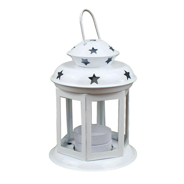 Candelabro vintage, portavelas, linterna de viento, linterna de jardín para exteriores Blanco