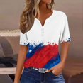 thumbnail image 2 of Mujeres Manga Corta de Verano Tops Día de la Independencia Impreso Cuello en V Casual Top, Imitación de Algodón Camisa Marco para las Mujeres, Lavado de Manos Primavera Y Verano, 2 of 8