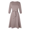 thumbnail image 4 of TSADFHJI Jupe en Satin Couleur Unie Col Rond Manches Mi-Longues Robe Ligne A Femme G Kaki, 4 of 5
