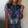 thumbnail image 2 of Fvwitlyh Femmes Coton T-Shirts Femmes Mode Col Rond Manches Courtes Vacances d'Été T-Shirts Papillon Impression Blouse Tops Marine, XXL, 2 of 4