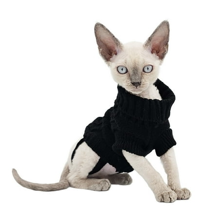 YokoKat Black Turtleneck Kitten Cat Sweater Size Small Devon Rex, Cornish Rex, Sphynx Cat Sweater