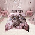 thumbnail image 1 of Erosebridal Animal Cat Bedding King Comforter Set,Pink Flower Bedding Sets King with Comforter,Breathable Reversible Comforter Sets King Size,Floral Room Decorative,3pcs, 1 of 8