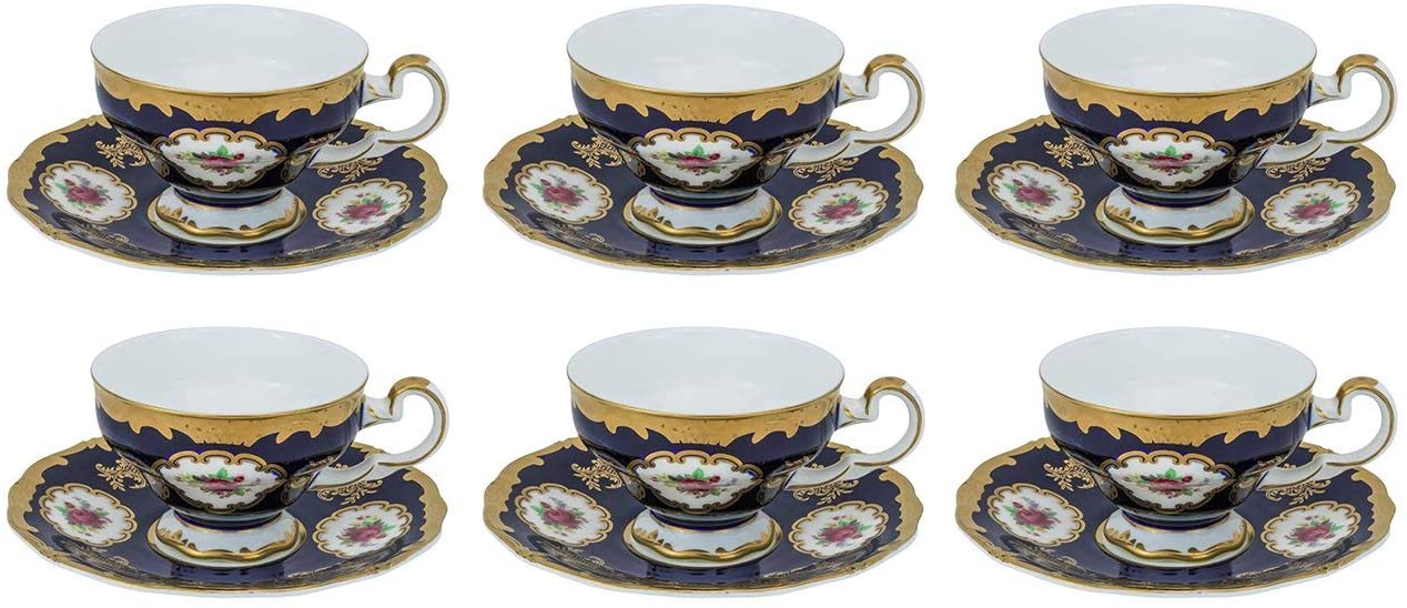 12 Pieces Porcelain Tea Set 6 Cups & 6 Saucers, Elegant Drinking