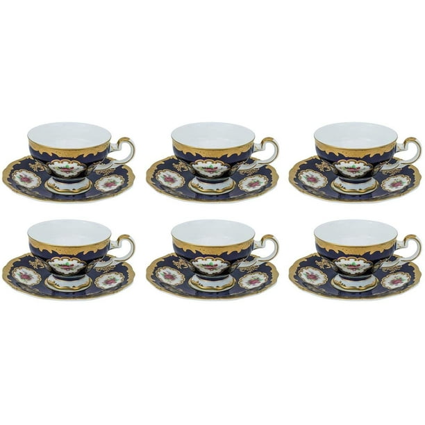 12 Pieces Porcelain Tea Set 6 Cups & 6 Saucers, Elegant Drinking