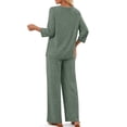 thumbnail image 3 of Fantaslook Pajamas Sets for Women Casual Two Piece Lounge Sets 3/4 Sleeve Crew Neck Top Wide Leg Pants Vacation Travel Outfits, 3 of 9