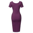 thumbnail image 3 of A2Y Women's Solid Fitted Classic Short Sleeve Premium Cotton Midi Dress Dark Plum S, 3 of 5