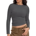 thumbnail image 2 of Womens Long Sleeve Shirts Basic Crop Tops Going Out Fall Fashion Underscrubs Layer Slim Fit Tops, 2 of 6