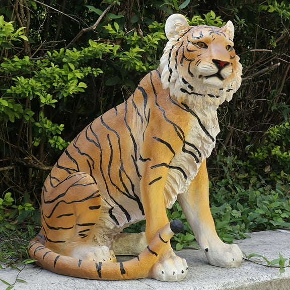 19.69 Inch Large Tiger Statue, King of Forest Resin Sculpture with Black & Orange Stripes for Indoor Outdoor Home Garden Decor, Halloween Christmas Gift