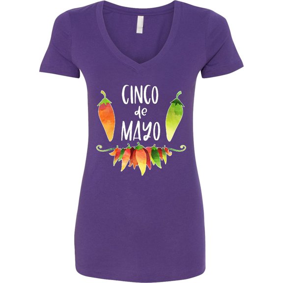 Inktastic Cinco De Mayo Peppers Women's V-Neck T-Shirt