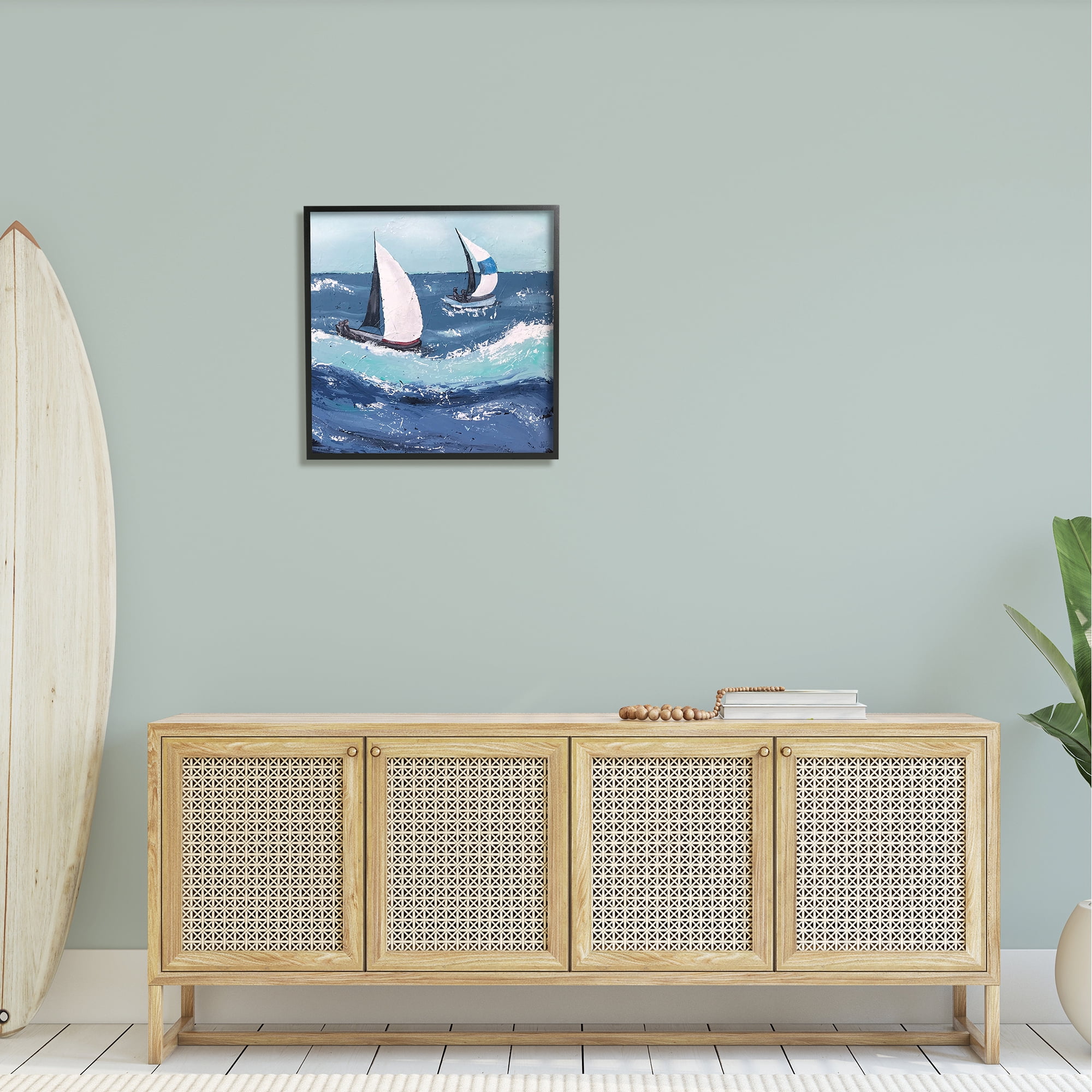 Stupell Sailing Sea Waves Splashing Landscape Painting Black Framed Art Print Wall Art