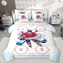 Manfei Boys Ball Gamer 7-Piece Bedding Comforter Set,Hockey Sport Lovers King Bedding Sets,Red White Blue Bed Sheets For Boys Kids,Microfiber Bedroom Decor Reversible