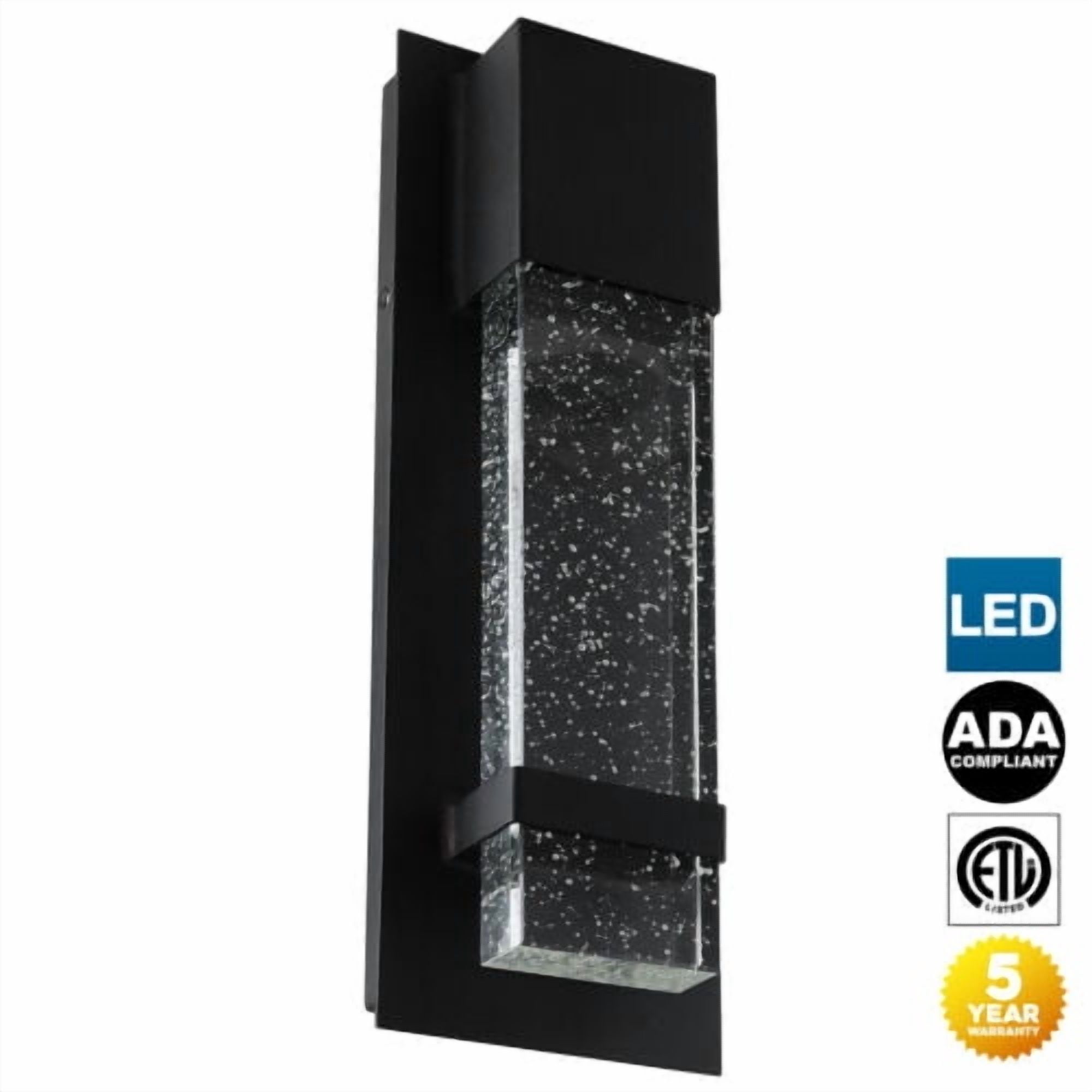 Diodesy LED Outdoor Wall Light Fixture, 13.75? 9W 5000K, Daylight Exterior Wall Sconce, Porch Outside Wall Lights in Black Finish with Crystal Bubble Glass,