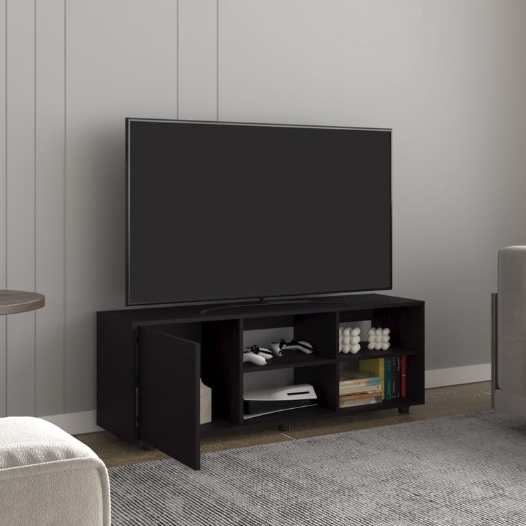 HMYG 51" Wide TV Stand with One Door Cabinet Four Open Shelf Cable ...