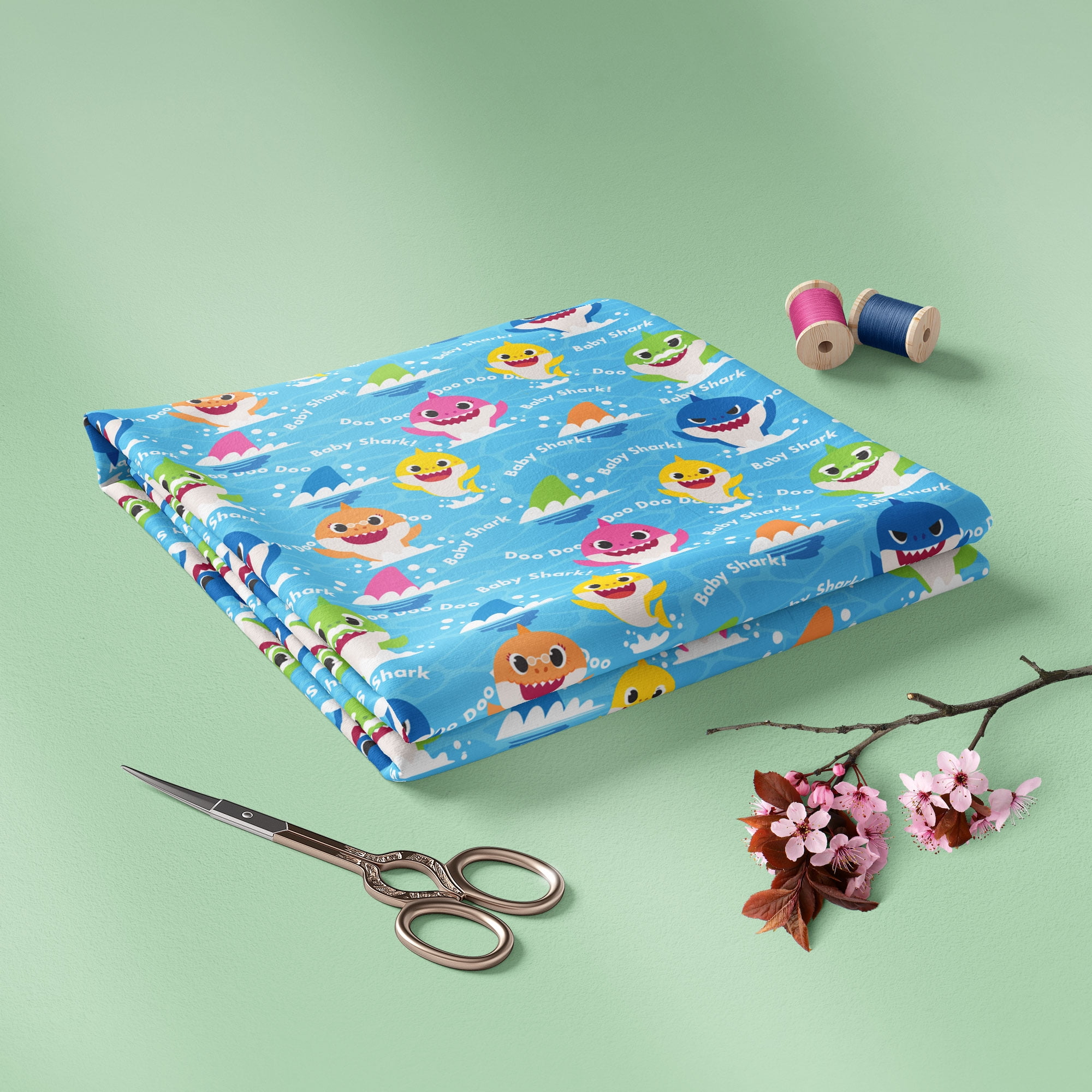 (3 pack) Baby Shark 100% Cotton n/a, Blue, 18" x 21" for Quilting & Sewing, 1 Each
