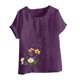 thumbnail image 2 of TaTaai Casual Printed Button Blouse, Women's Short Sleeve Linen Feel T-Shirt, Comfortable Top for All Seasons Gift, 2 of 4