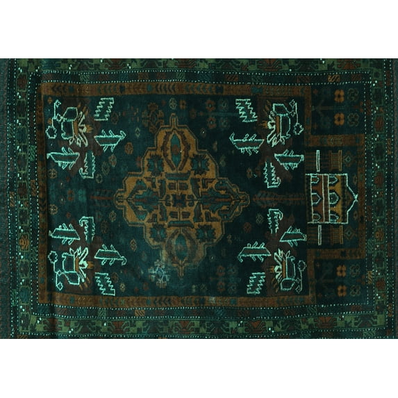 Ahgly Company Machine Washable Indoor Rectangle Persian Turquoise Blue Traditional Area Rugs, 8' x 10'