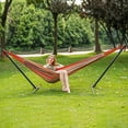 thumbnail image 3 of Lazy Daze Double Cotton Hammock with Space Saving Steel Stand Includes Portable Carrying Bag and Head Pillow Brazilian-Style Hammock for Indoor Outdoor Patio 450 LBS Capacity, Red&Yellow, 3 of 7