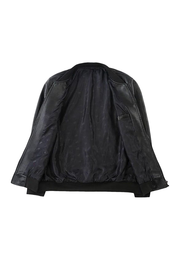 Men's Faux Leather Jacket Slim Fit Zipper Closure Jacket with Baseball Uniform Collar Autumn Winter Warm Jacket for Sports Office Party