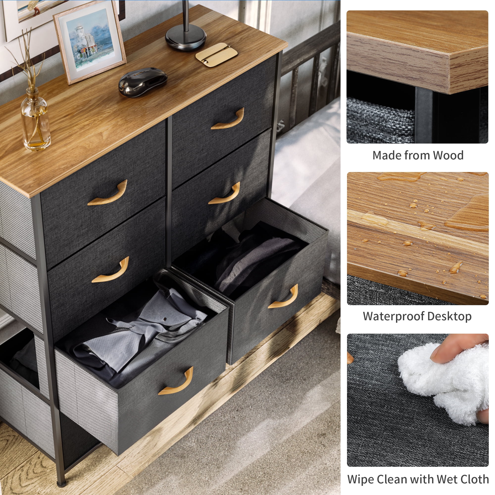 Dextrus 8-Drawer Dresser Chest with Storage Shelf Organizer, Gray