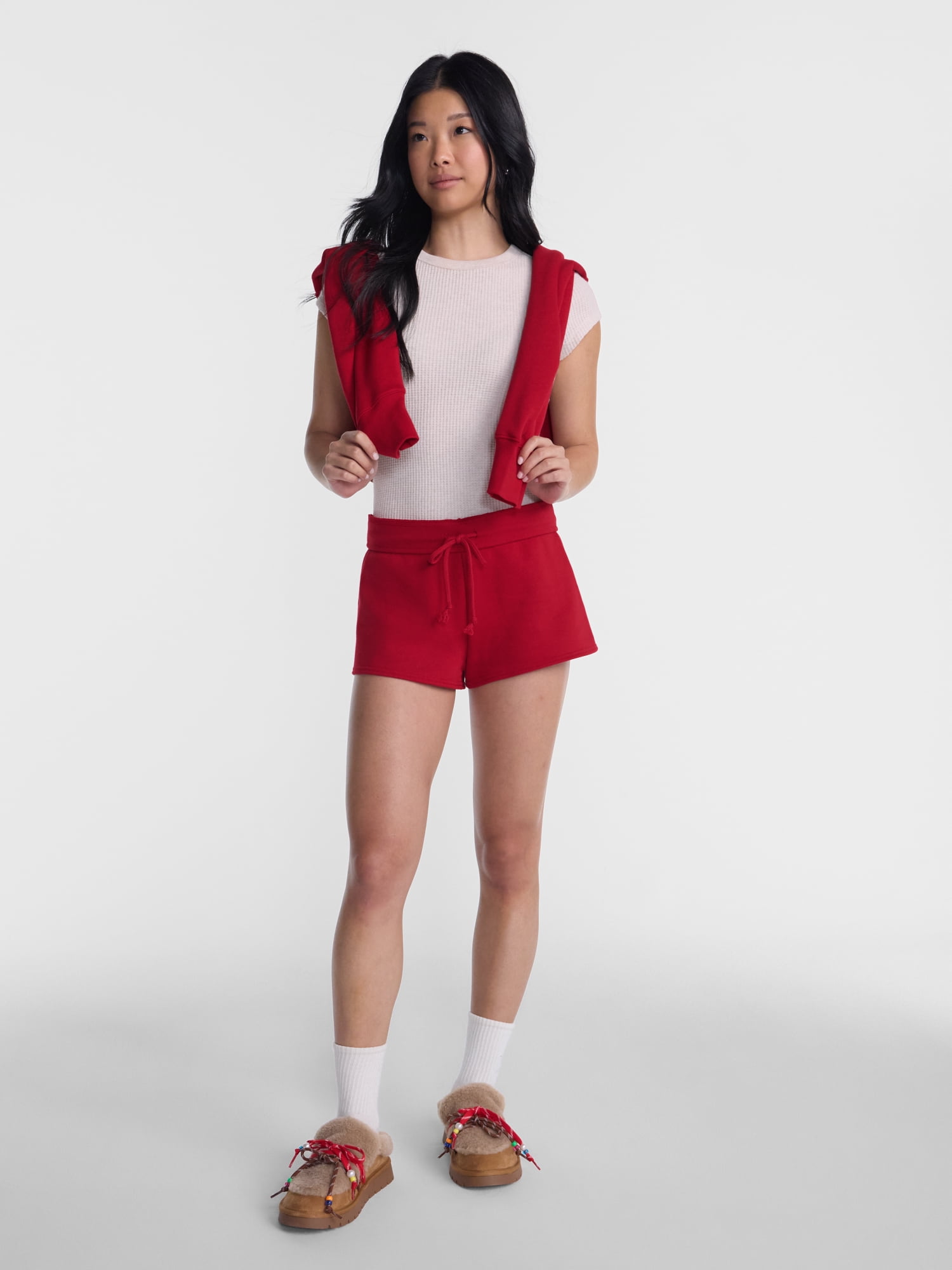 No Boundaries Fleece Shorts with Ribbed Waistband, Women's XXS-XXL