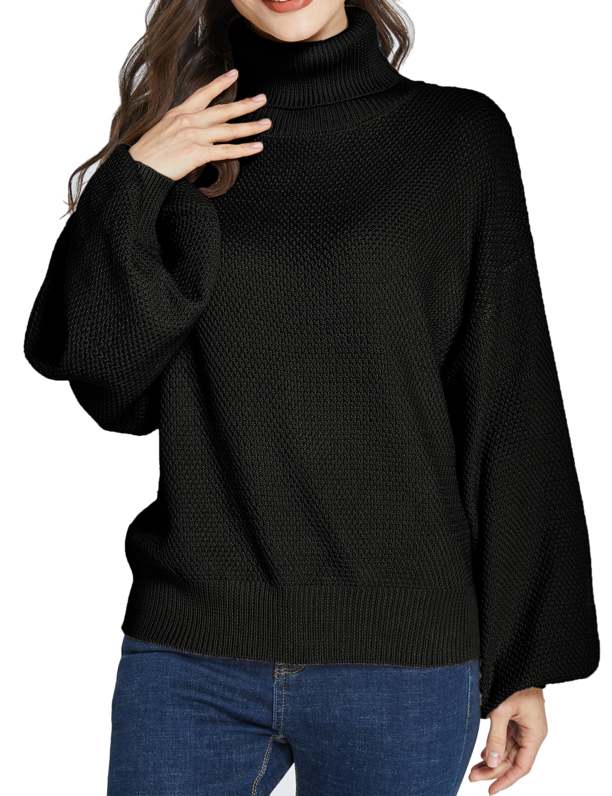 SSLR Oversized Sweaters for Women Turtleneck Sweater Drop Shoulder Knit